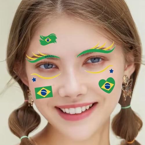 Brazil Flag Temporary Tattoos - Waterproof Face Stickers