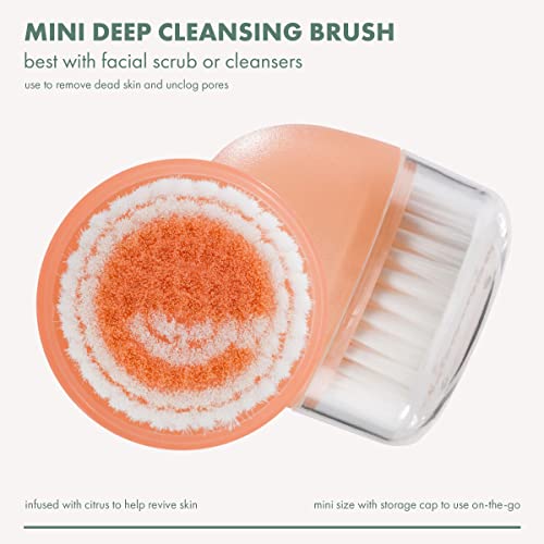 EcoTools Mini Facial Cleansing Brush, Infused with Citrus, Boosts Collagen, Safe for Sensitive Skin, Exfoliates & Clean Pores, Travel Sized, Ecofriendly, Vegan & Cruelty-Free, 2 Count