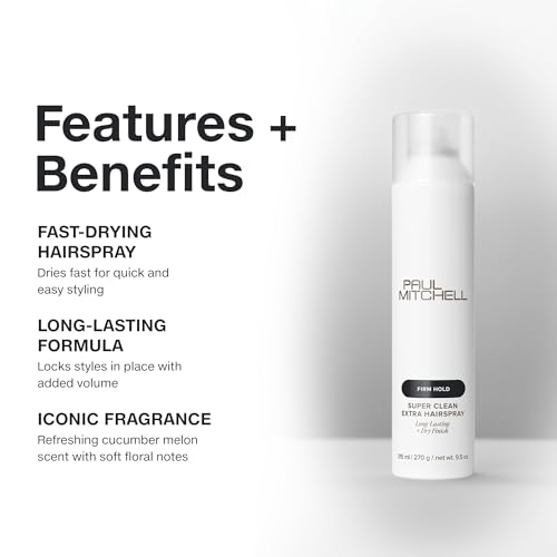 Paul Mitchell Super Clean Extra Hairspray, Long-Lasting, Firm Hold + Dry Finish, For All Hair Types