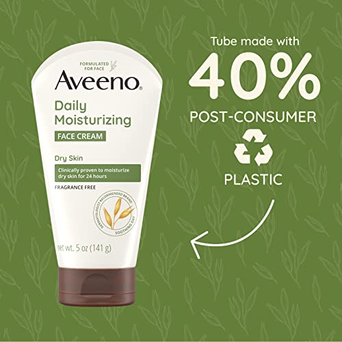 Aveeno Daily Moisturizing Face Cream with Prebiotic Oat for Sensitive Skin, Lightweight Hydrating Face Moisturizer for Dry Skin, Paraben-Free, Fragrance-Free, Dye-Free, 5 FL OZ