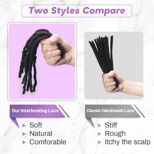 10 inch 70 Stands Interlocking Loc Extensions Human Hair, 0.6cm Width 100% Human Hair Dreadlock Extensions, Soft Human Hair Dreads Extensions, Natural Black (10 inch 70 Strands, 1B 0.6cm)