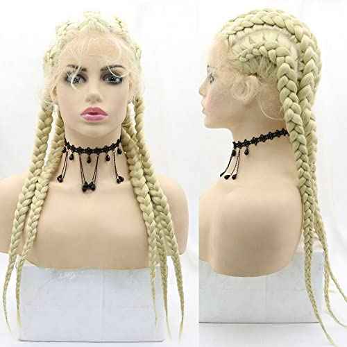 613# Blonde 5 Twisted Synthetic Braided Wig 100% Hand Lace Front Braided Wigs with Baby Hair for Women Heat Resistant Lightweight Synthetic Twisted Braids Wig 26''