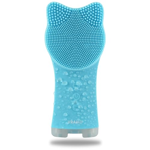 VRAIKO MIA Facial Cleansing Brush, Waterproof Rechargeable Face Cleansing Brush, with Soft Silicone and Adjustable Sonic Vibration, for Deep Cleansing Gentle Exfoliating and Massaging (Blue)
