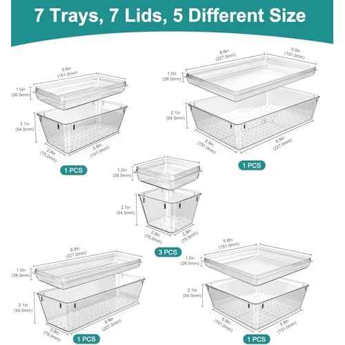 14 Pcs Drawer Organizer for Makeup/Office Supplies/Vanity/Desk Drawer Organizers, Acrylic Organizers, Shallow Drawer Organizers with Lid Design