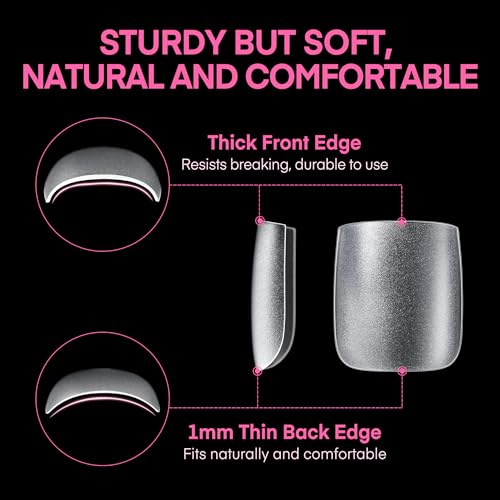 UNA GELLA Square Toe Nail Tips 15 Sizes 216Pcs for Big Wide Toenails, Fake Toenails