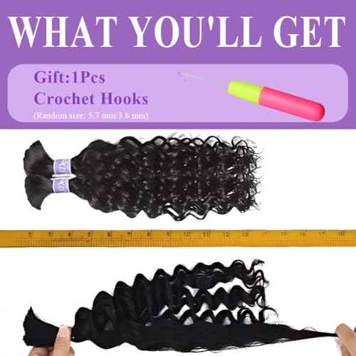 Human Braiding Hair 24 Inch 2 Bundles Human Hair Braiding Hair No Weft Water Wave Bulk Human Hair Extensions for Boho Braids Wet and Wavy 100g