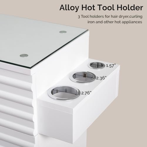 Professional Salon Station with Tempered Glass Top & 3 Drawers