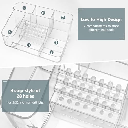 28-Hole Acrylic Nail Drill Bit Holder - Professional Organizer