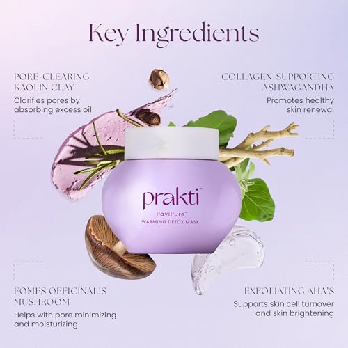 Prakti PaviPure Warming Detox Mask, Clears & Minimizes Pores, Smooths & Hydrates with Natural AHAs, 1.8 fl oz