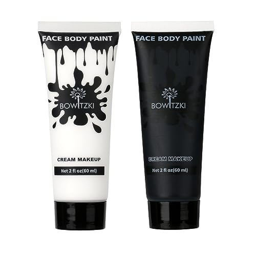 Bowitzki Face and Body Paint 2oz Cream Makeup 60ml Water Based Face Painting Special Effects For Adults Halloween Christmas Party Stage Cosplay (Black+White)
