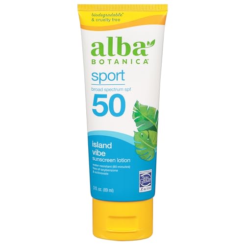 Alba Botanica Sunscreen Lotion, Sport, SPF 50, Fragrance Free, 3 oz (Packaging May Vary)