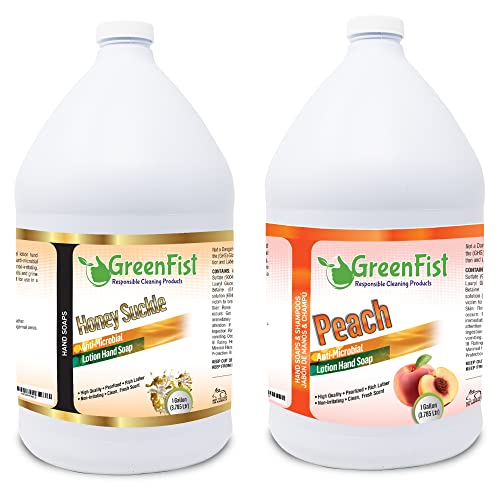 GreenFist Lotionized Hand Soap [ Liquid Gel Refill ] Made in USA, 128 Ounce (1 Gallon) (Honey Suckle and Peach Set)