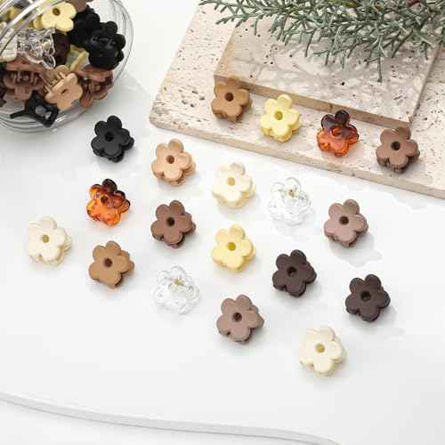 Small Flower Hair Clips 100PCS, Mini Hair Clips Baby Claw Clips Cute Jaw Clips Hair Pins Hair Barrettes Toddler Hair Accessories for Women Girls Kids Teens, Neutral Colors