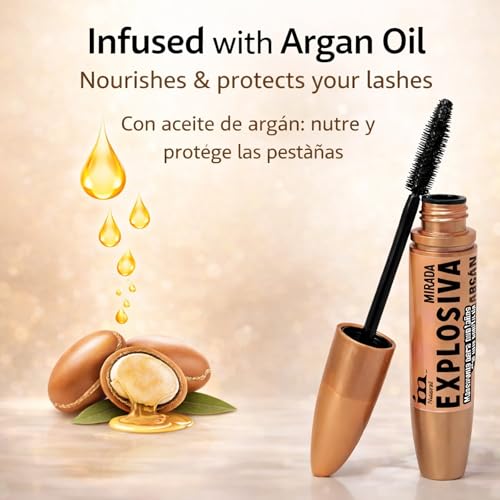 Im Natural Volumizing Black Mascara with Argan Oil - Explosive Look for Eyelashes, 0.46 oz, Mascara Makeup for Lush Lashes, Long-Lasting and Smudge-Proof