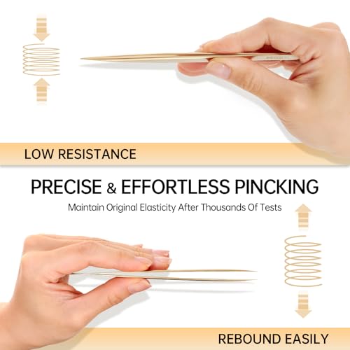 MGER Isolation Tweezers for Eyelash Extensions - Straight & Pointed Isolation Tweezers for Individual Lashes, Effortless Application with Precision Tweezers, Gold