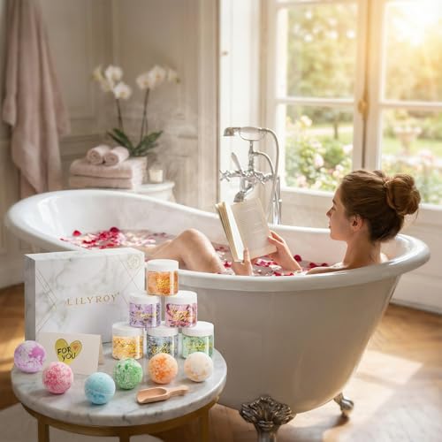 Mothers Day Gifts for Women - 15 Pcs Luxury Spa Gift Set Bath and Body Gift Set for Mom & Dad | Perfect Valentines Day, Christmas, Birthday Gifts with 6 x 150g Bath Salt & 6 x 100g Bath Bomb for Women
