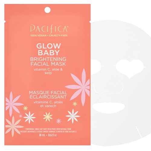 Pacifica Sheet Face Mask - 6 Pack - Glow Baby Brightening Facial Mask w/Vitamin C, Aloe & Kelp ? Cooling Mask for Dark Spots & Fine Lines - Clean Beauty Vegan & Cruelty-Free Dermatologist Tested