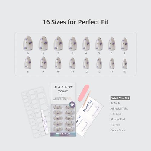 BTArtbox Press On Nails Short Almond - 32 Nails Kit with Gel Glue
