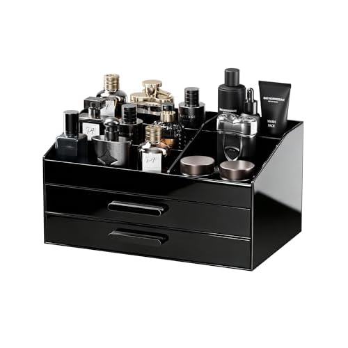ProCase Cologne Organizer for Men with Drawer, Acrylic Perfume Holder & Bathroom Countertop Organizer for Men & Women, Dresser Vanity Storage for Cologne, Perfume and Skincare -2 Layer