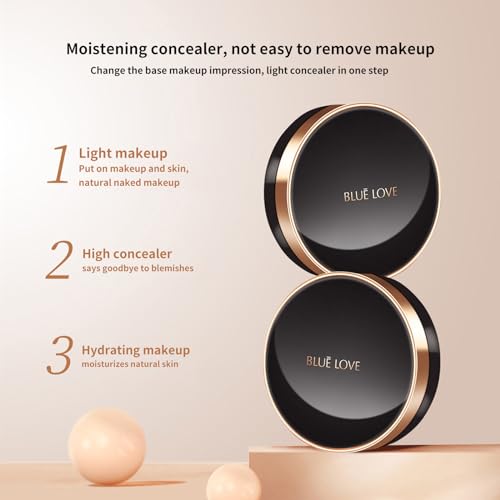 BLUE LOVE Cushion BB Cream Foundation - Full Coverage, Waterproof & Long-Lasting