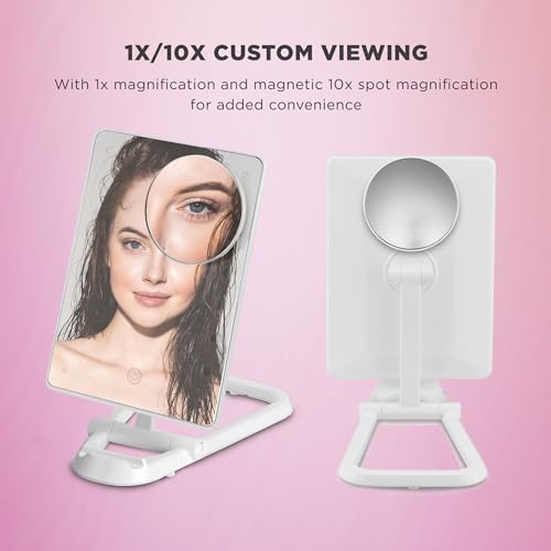 Conair Lighted Makeup Mirror, LED Vanity Mirror, 1X/10X Magnifying Mirror with Phone Holder, Battery Operated in Glossy White