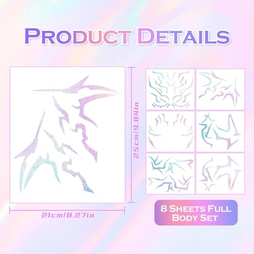 6 Sheet Temporary Tattoos - Waterproof Realistic Designs for Cosplay