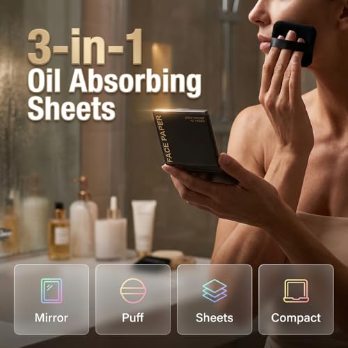 Oil Blotting Sheets for Face with Mirror & Puff - 200 Count