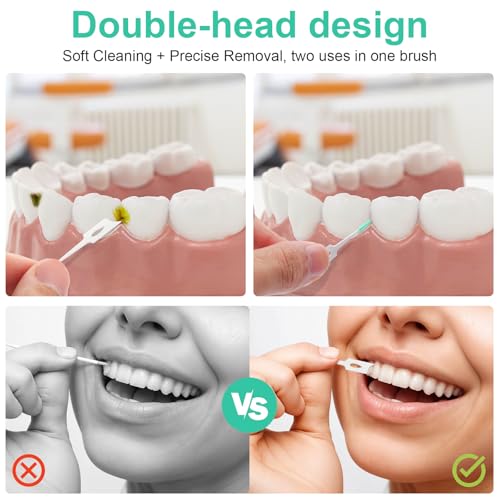 ACSKD Green Dental Floss Picks 200 Count - Soft Rubber Brush Head Interdental Toothpicks for Travel