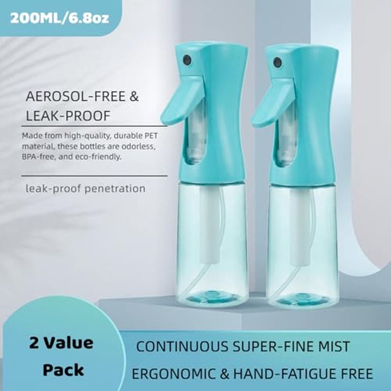 2 Pack Continuous Spray Bottle - Fine Mist Hair & Plants 6.8oz