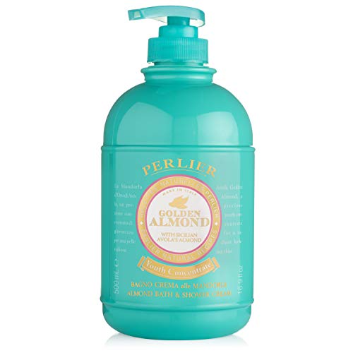 Perlier ? Golden Almond Bath & Shower Cream, 8.4 oz / 16.9 oz, Luxurious Creamy Cleanser with Avola Almond & 1000 mg Vitamin E, Moisturizing & Revitalizing Formula, Soft Foaming, Almond Blossom Scent