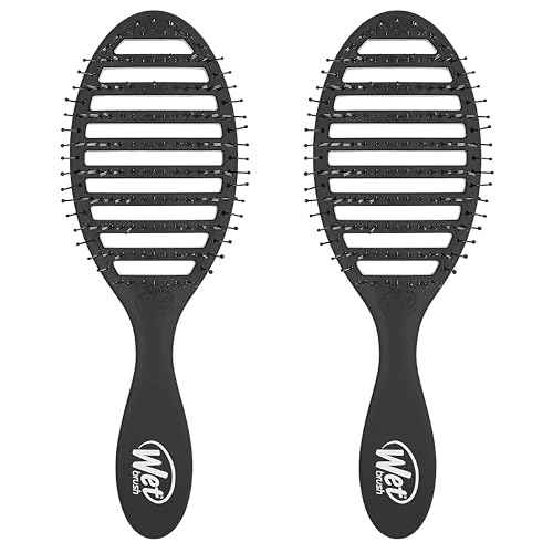 Wet Brush Speed Dry Hair Brush - Black - Vented Design and Ultra Soft HeatFlex Bristles Are Blow Dry Safe With Ergonomic Handle Manages Tangle and Uncontrollable Hair - Pain-Free (Pack of 2)
