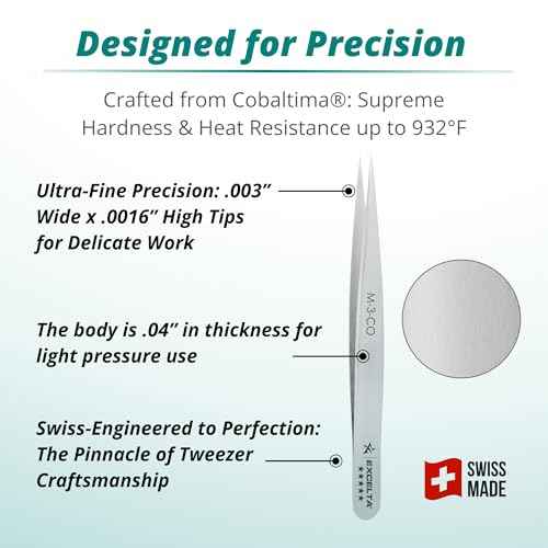 Excelta M-3-CO Cobaltima Miniature Straight Very Fine Point Tweezers, Heat Resistant to 932¡ÆF, Anti-Magnetic, 3.13" Long, Elite