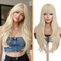 Haloo Blonde Wigs for Women - 26 Inch Platinum Long Wavy Synthetic Wig with Bangs