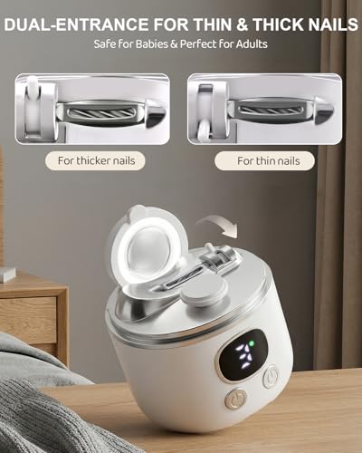 Lictin Electric Nail Clipper & Trimmer Set with 2.5x Magnifier, LED Light, 3 Speeds – White