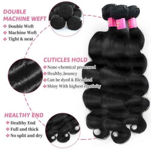 12A Body Wave Human Hair Bundles with Closure 22 24 26+20 Inch 5x5 HD Lace Closure 100% Brazilian Virgin Human Hair 3 Bundles with Closure Deals Hair Extensions Quick Weave Bundle Natural Black