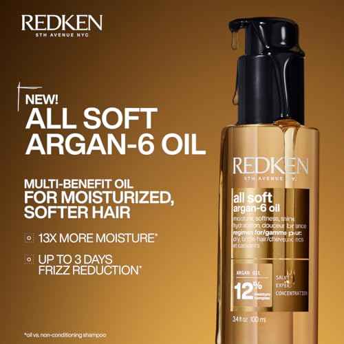 Redken All Soft Argan-6 Oil Treatment For Dry Hair - Deeply Conditions Hair, Adds Softness and Shine With Argan Oil