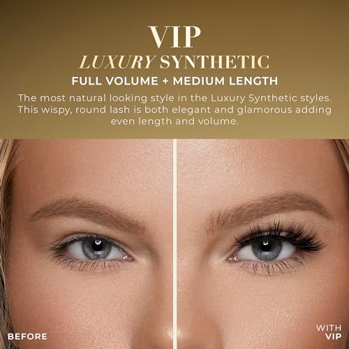 Lilly Lashes Luxury Synthetic False Eyelashes, Full Length Lash Extension 13mm, Natural Look - Natural Volume & Round Shape, Reusable Fake Lashes 15x, Lash Glue not Included (VIP)