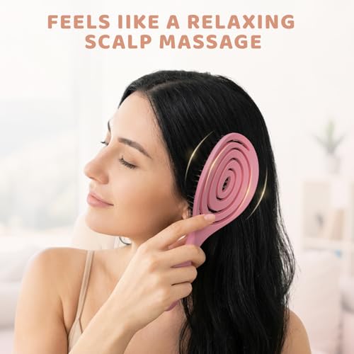 SHINLEA Pink Detangling Hair Brush for All Hair Types, Wet & Dry, Spiral Design