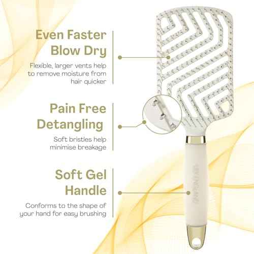 Lily England Paddle Hair Brush for Fine Hair Women - Professional Hairbrush with Vents - Lightweight Thin Detangler with Gel Handle for Comfort-Styling - Beige