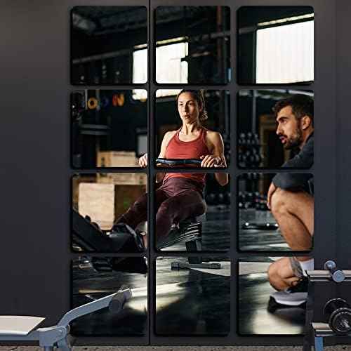 Ausbond 4 Pack Self-Adhesive Acrylic Square Mirrors (12 x 14 in), Frameless Wall Stickers Set for Bathroom/Home Gym/Dors