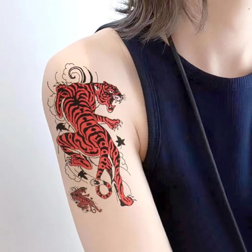 8 Sheets Temporary Tattoos - Dragon Tiger Chinese Blue Green