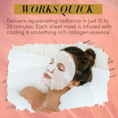 TAUT Collagen Face Mask ? 5 Sheet Pack with Hyaluronic Acid, Marine Collagen & Vitamin C ? Hydrating, Anti-Aging Sheet Mask for Firm, Glowing Skin ? Korean Skincare Inspired