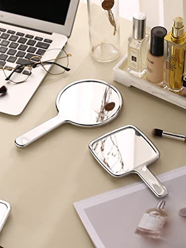 Handheld Mirror 4 Inch x 7 Inch Square Silver Makeup Lash Mirror - Water Ripple Design