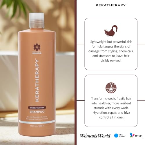 KERATHERAPY Keratin Infused KeratinFIXX Repair Shampoo, 33.8 fl. oz., 1000 ml - Repair Shampoo for Dry, Damaged or Frizzy Hair with Caviar Extract, Argan Oil & Kerabond Technology to Repair Breakage