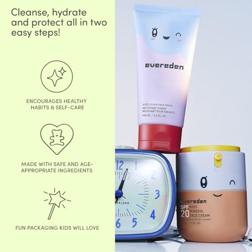 Kids Happy Morning DUO with Spa headband for Girls: Clean & Vegan Skin Care for Kids Bundle | Kids Skin Care Cloud Face Wash + SPF 20 Mineral Face Cream | Non-Toxic | Easy-to-Use Skincare for Kids