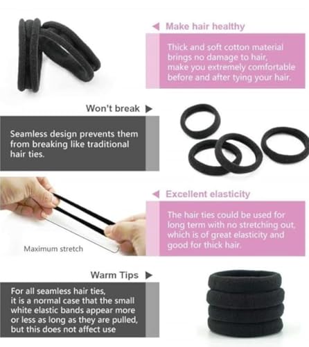 Stretchable Nylon Hair Ties No Damage for Strong All-Day Hold - 30 Black Ponytail Holders