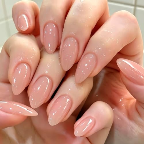 Medium Almond Press On Nails Nude Pink Glossy 24pc