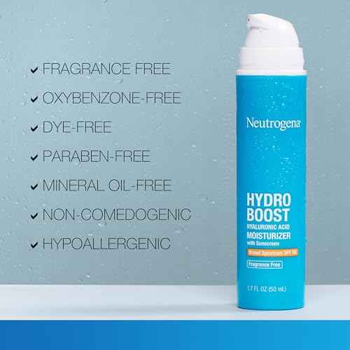 Neutrogena Hydro Boost Hyaluronic Acid Face Moisturizer with Sunscreen, Broad Spectrum SPF 50, Fragrance Free Facial Moisturizer to Hydrate & Soothe Dry Skin, 1.7 fl. oz