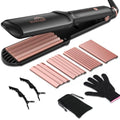 Sixriver Rose Gold 4-in-1 Ceramic Hair Crimper & Flat Iron with Multiple Plates