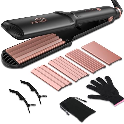 Sixriver Rose Gold 4-in-1 Ceramic Hair Crimper & Flat Iron with Multiple Plates